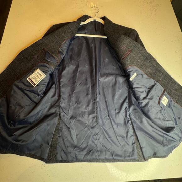 Jos. A. Bank Mens Sz 42R Gray Windowpane Jacket Tailored Fit Wool Blazer - Picture 5 of 12